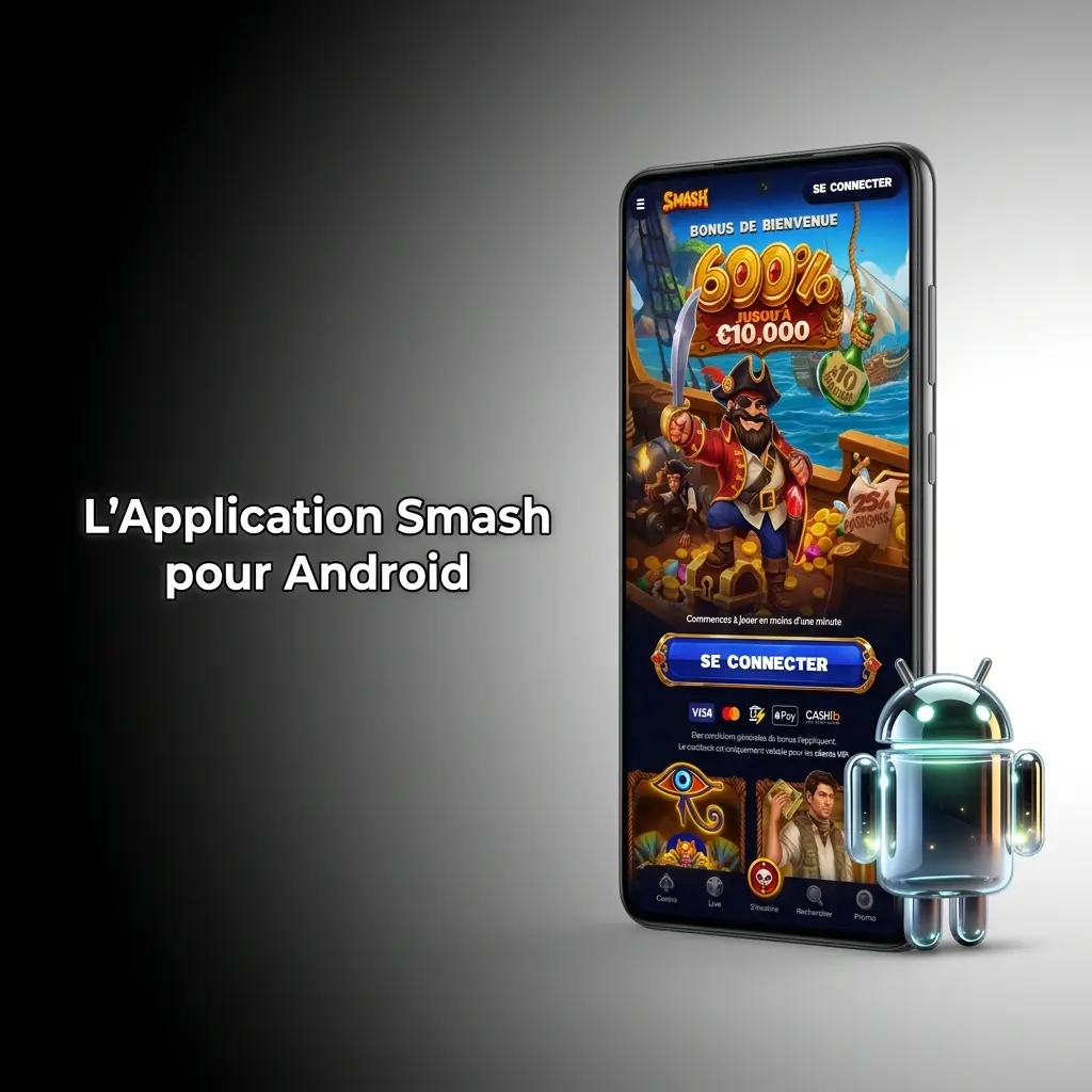 Application mobile Smash sur Android pour paris sportifs et jeux de casino, téléchargement APK gratuit