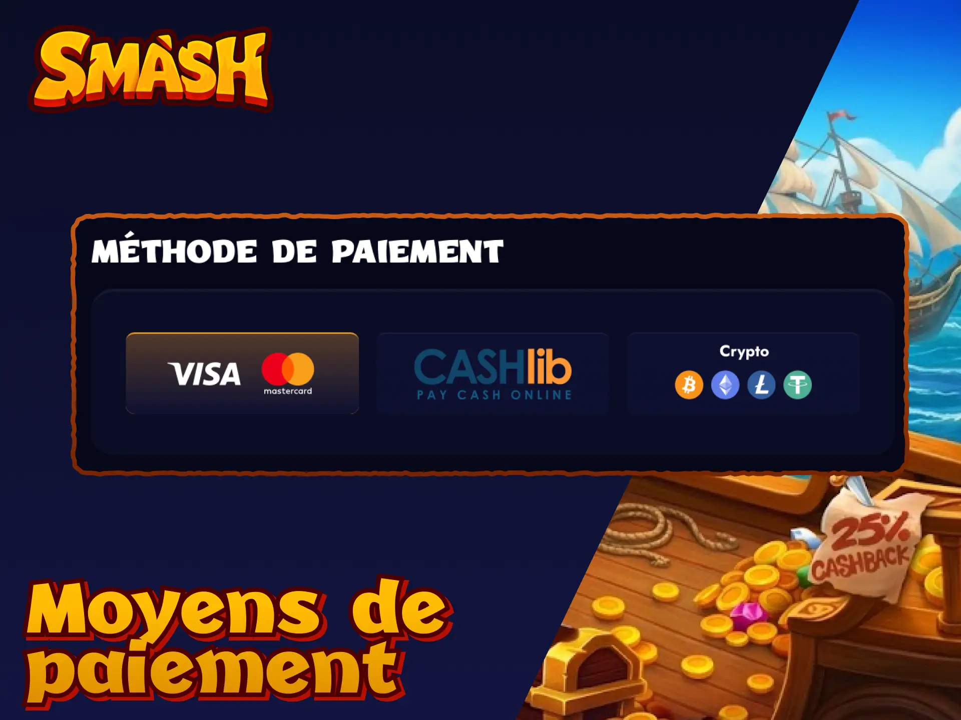 Moyens de paiement disponibles sur Smash France pour déposer et retirer vos gains.