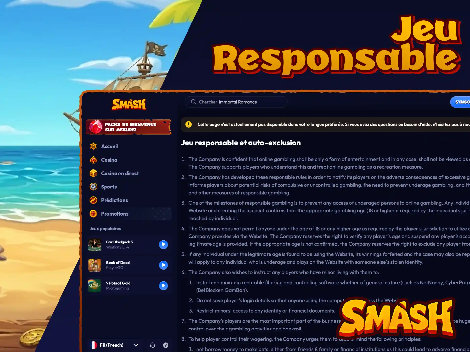 Outils de jeu responsable sur Smash France pour fixer des limites et protéger votre solde.