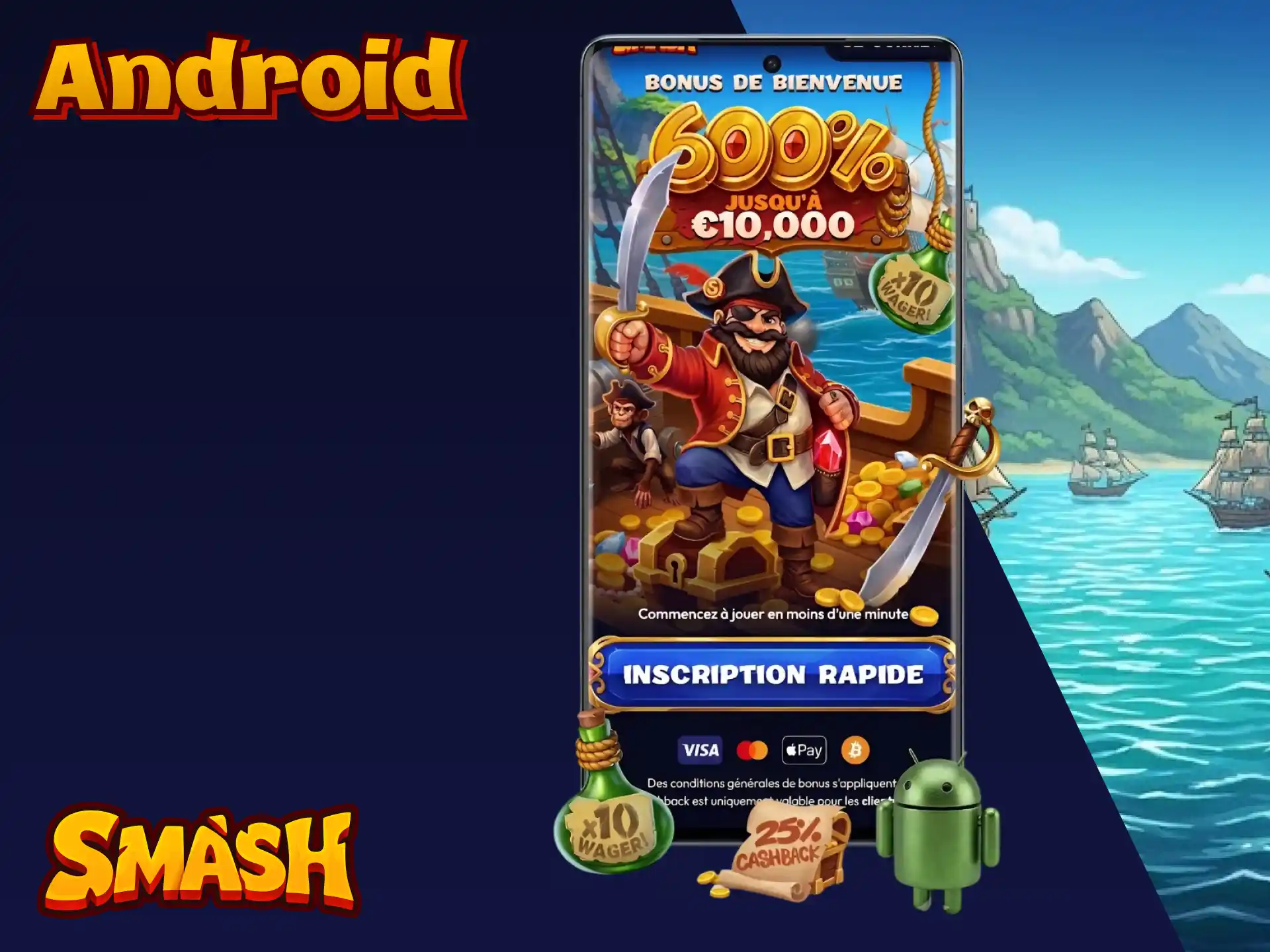 Téléchargez l'application Smash pour Android et pariez sur vos sports favoris en déplacement.