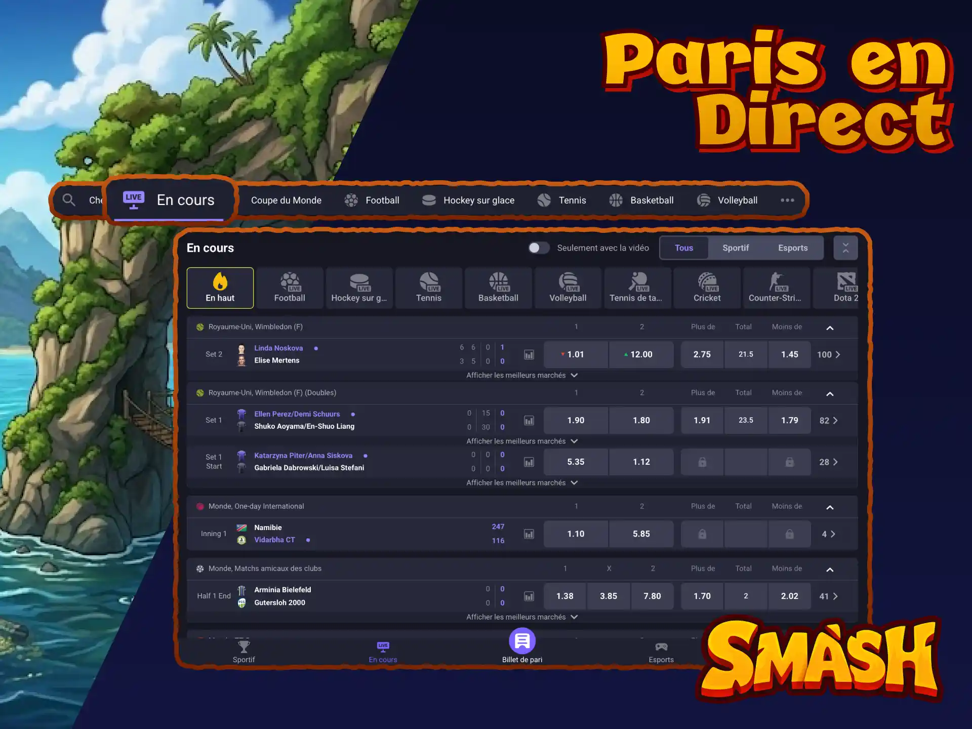 Paris en direct sur Smash avec des cotes dynamiques mises à jour en temps réel.