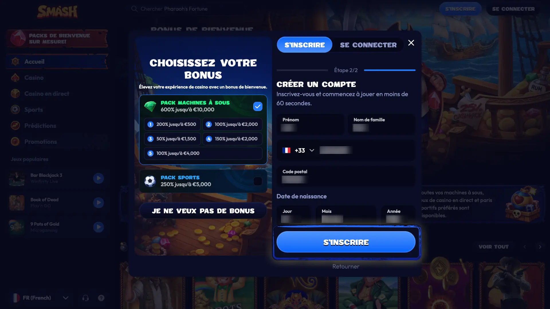 Saisissez votre prénom, nom, code postal et date de naissance sur Smash et finalisez.