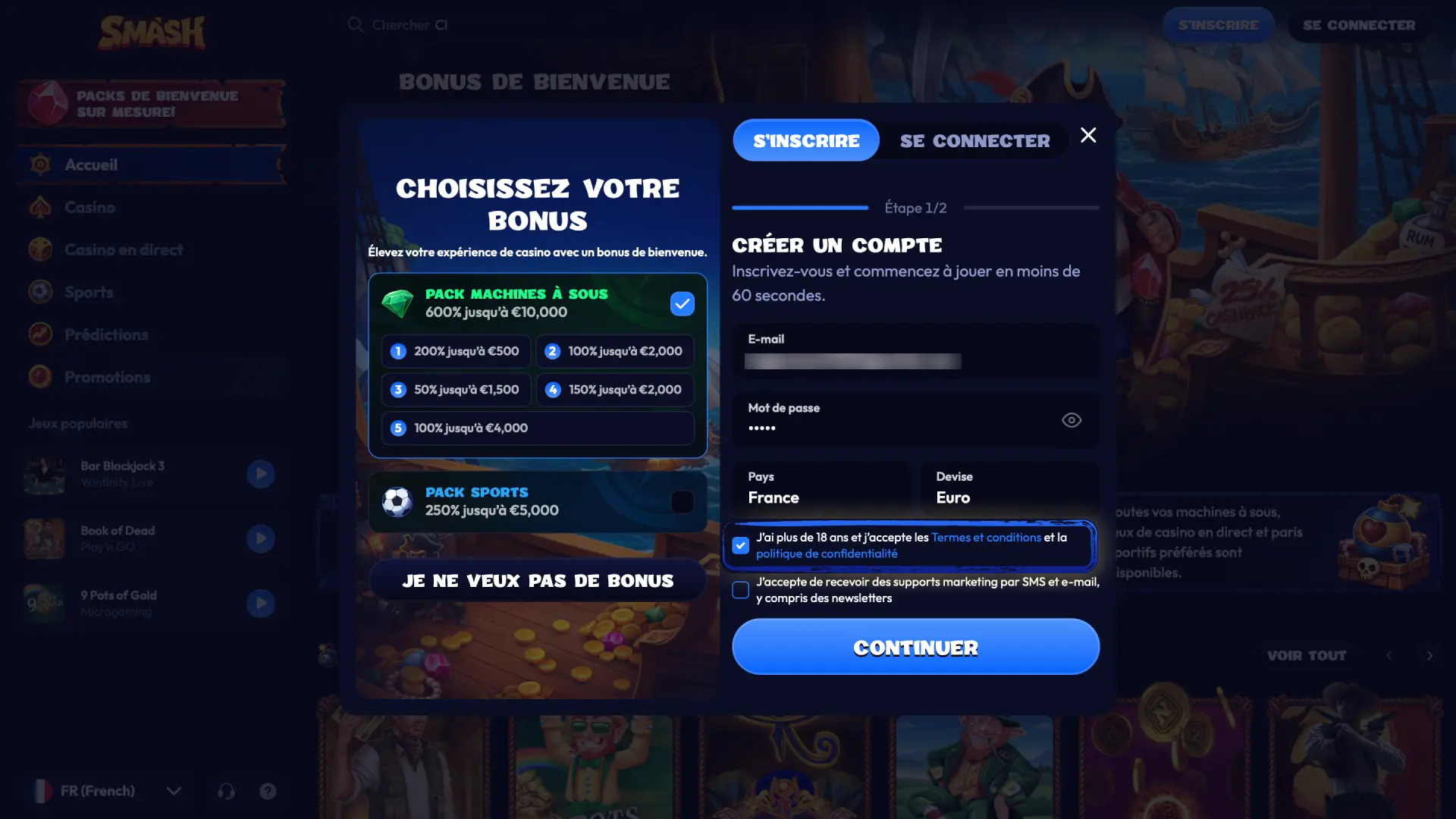 Confirmez que vous avez plus de 18 ans sur Smash et acceptez les conditions générales.