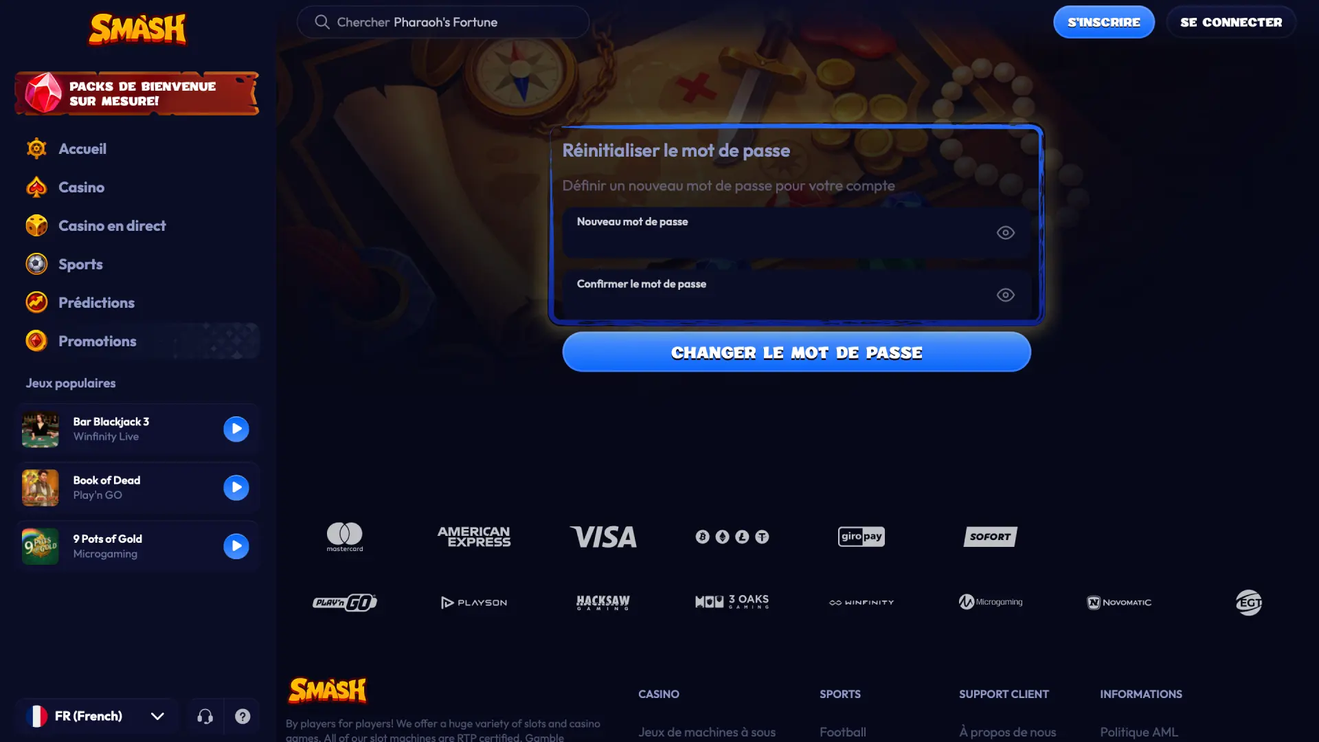 Créez un nouveau mot de passe avec majuscule, chiffre et caractère spécial pour Smash.