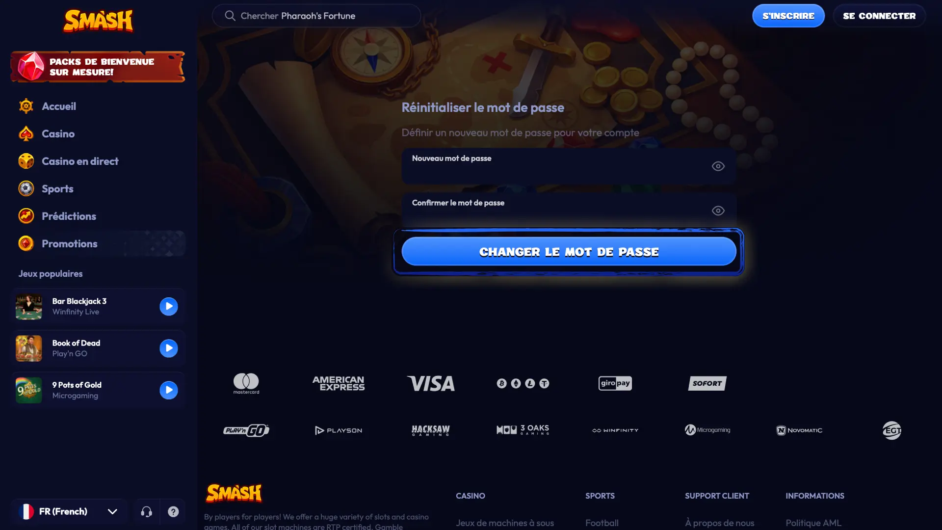 Connectez-vous avec votre nouveau mot de passe Smash ou contactez le support.