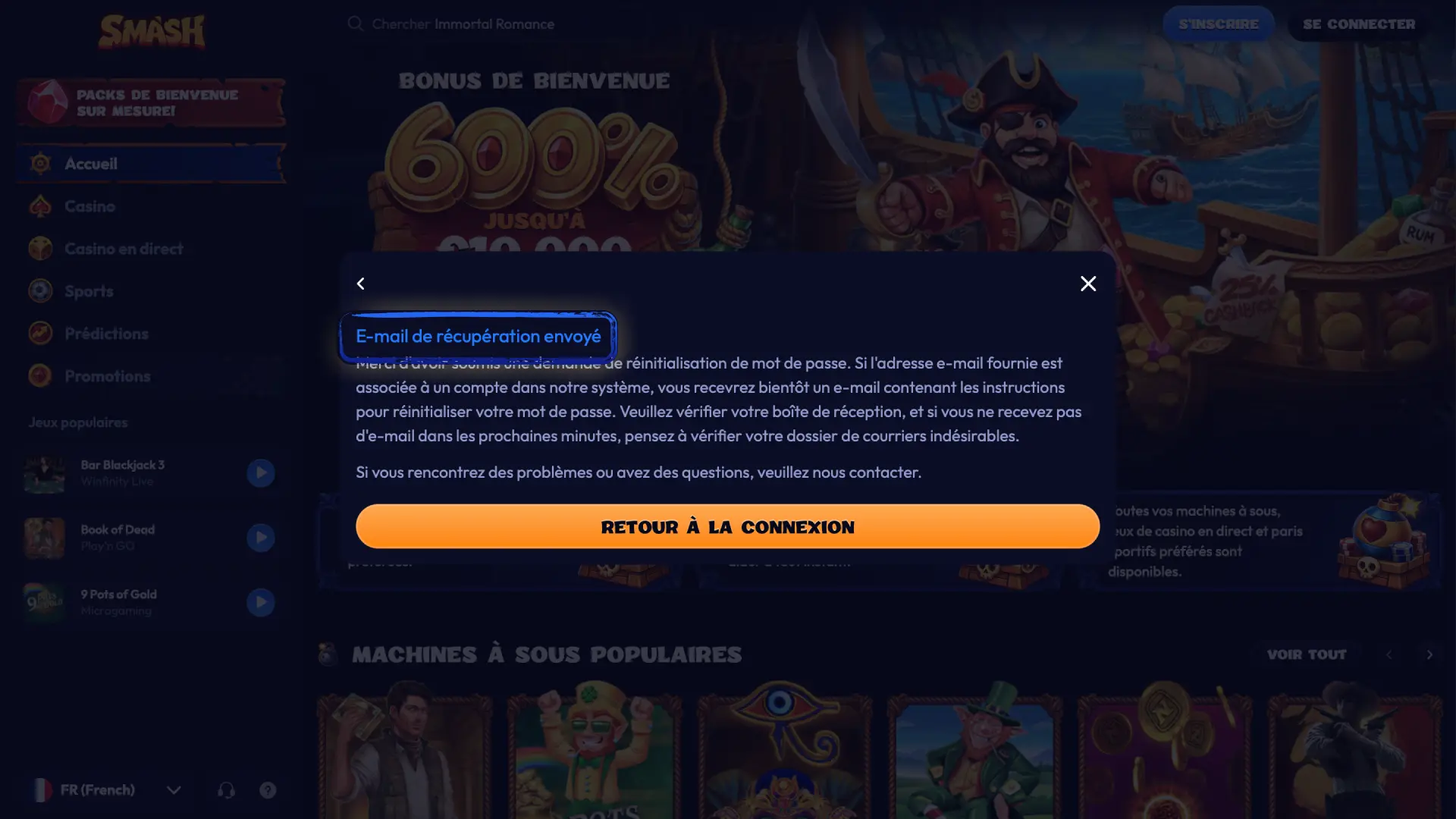 Consultez votre boîte e-mail et cliquez sur le lien sécurisé pour réinitialiser Smash.