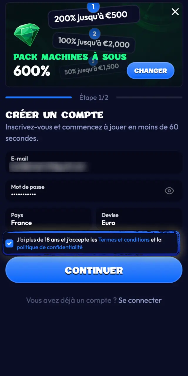 Acceptez les conditions Smash mobile et ajoutez votre prénom, nom et date de naissance.