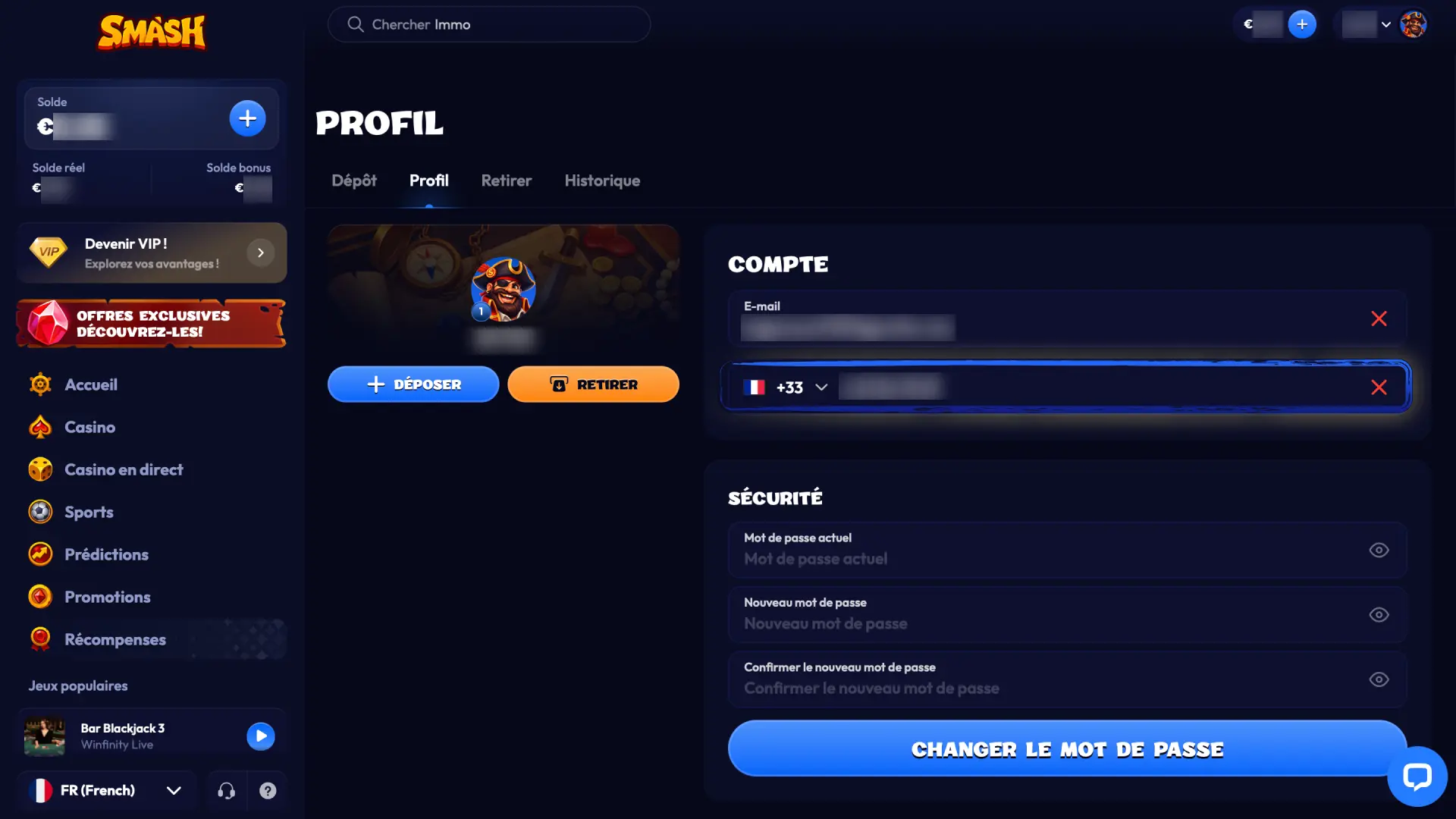 Saisissez le code à 6 chiffres reçu par SMS pour confirmer votre numéro sur Smash.